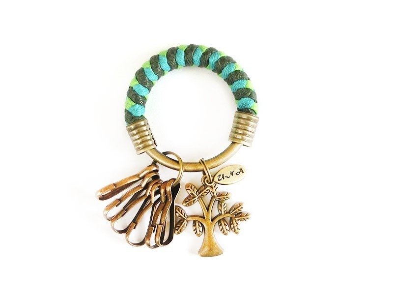 钥匙圈(小)5.3CM 深绿+湖水绿+青草绿+大树  编织 铁环 定制化 - 钥匙链/钥匙包 - 其他材质 绿色