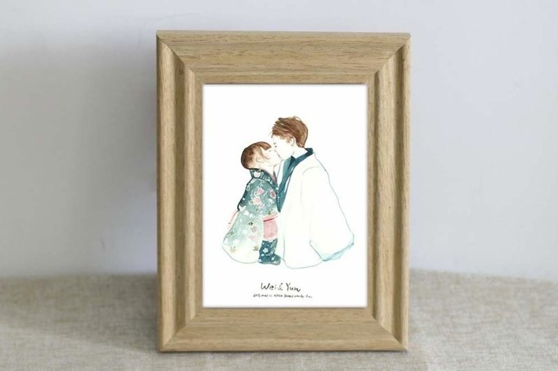 水彩肖像画订制 A5 Size 双人全身画 + 质感相框 - 订制画像 - 纸 白色