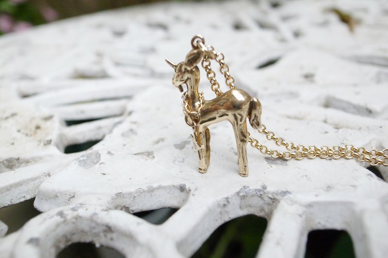 Human Free系列~黄铜镀18K金山羊胡独角兽项炼 - 项链 - 其他金属 金色
