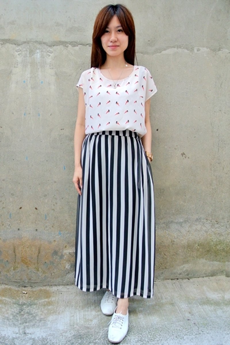 黑白直条纹长裙 - 裙子 - 其他材质 