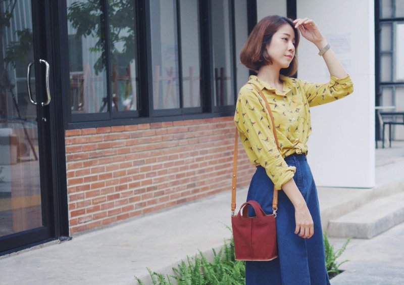 微型侧背包/托特包 - 勃艮第酒红 - 侧背包/斜挎包 - 真皮 红色