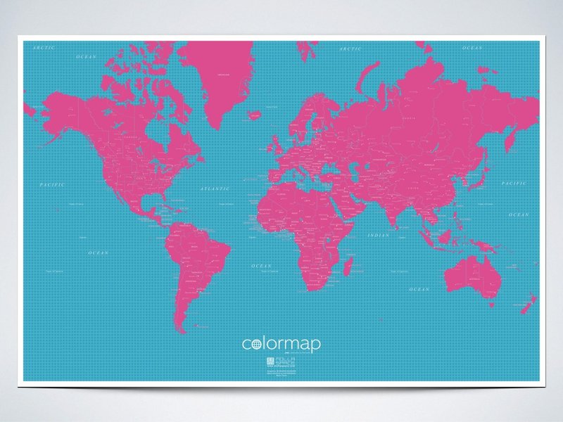 耶诞新年交换礼物/ Color Map / 彩色世界地图 / 潮流版 - 墙贴/壁贴 - 纸 粉红色