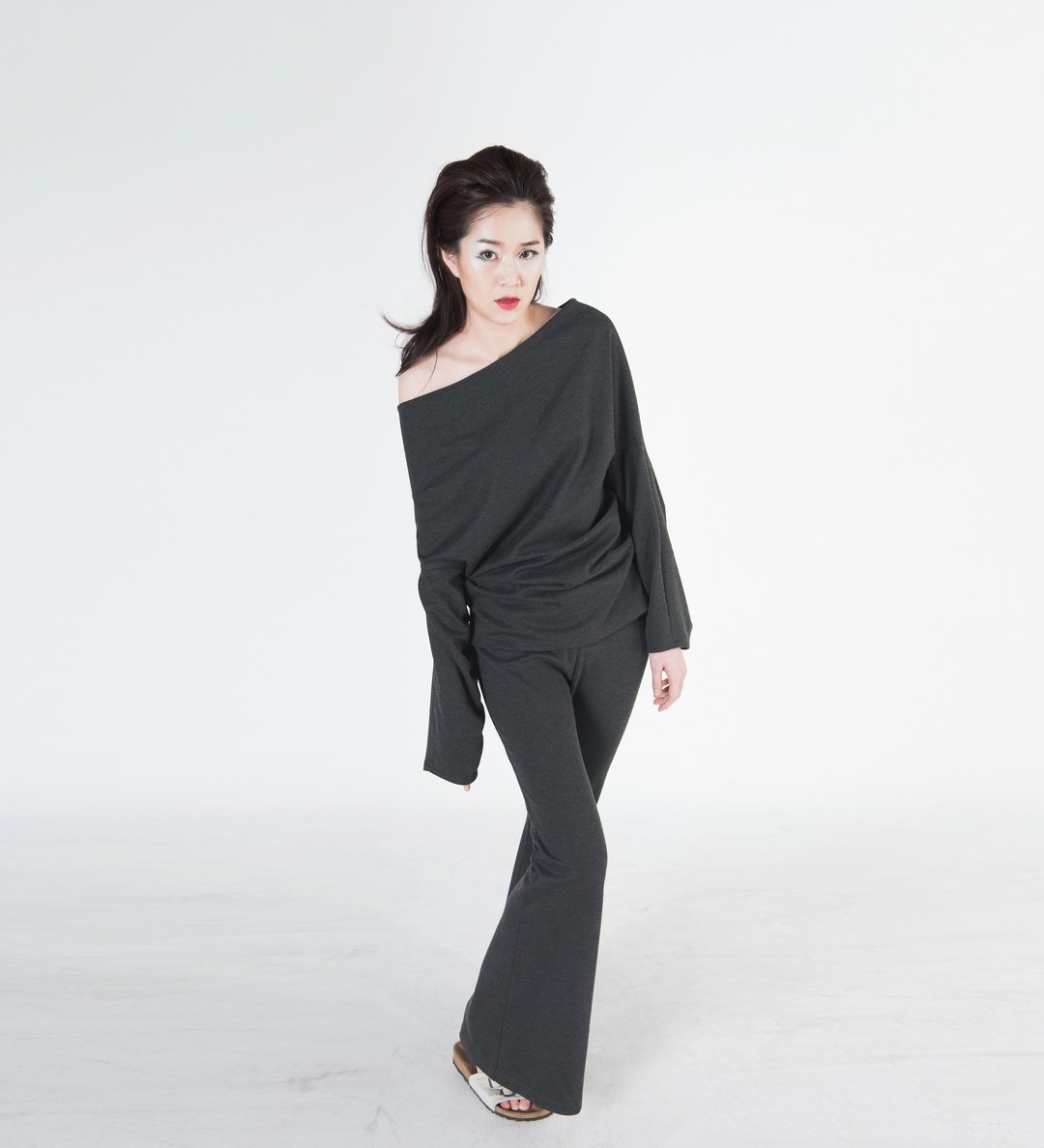 Juno 针织喇叭裤 - 女装长裤 - 棉 灰色
