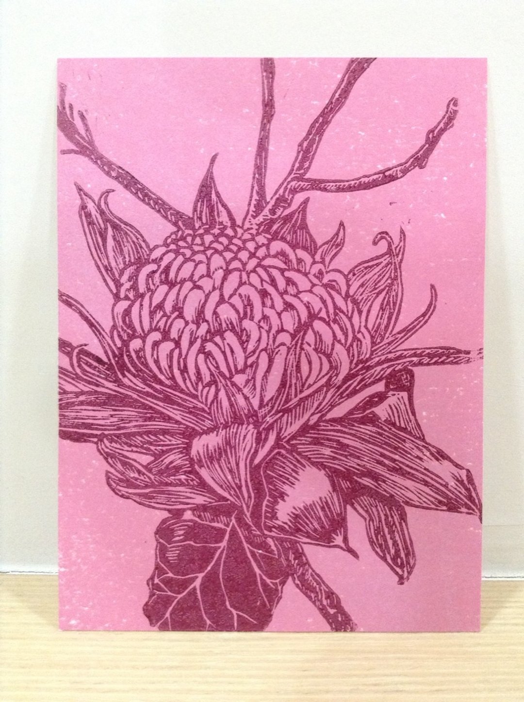 火焰之花-手工版印明信片 - 海报/装饰画/版画 - 纸 粉红色