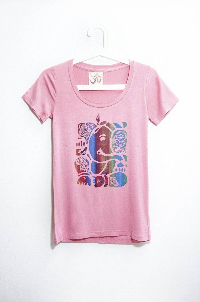 新手感旅行T-印度大象Ganish - 女装 T 恤 - 其他材质 粉红色