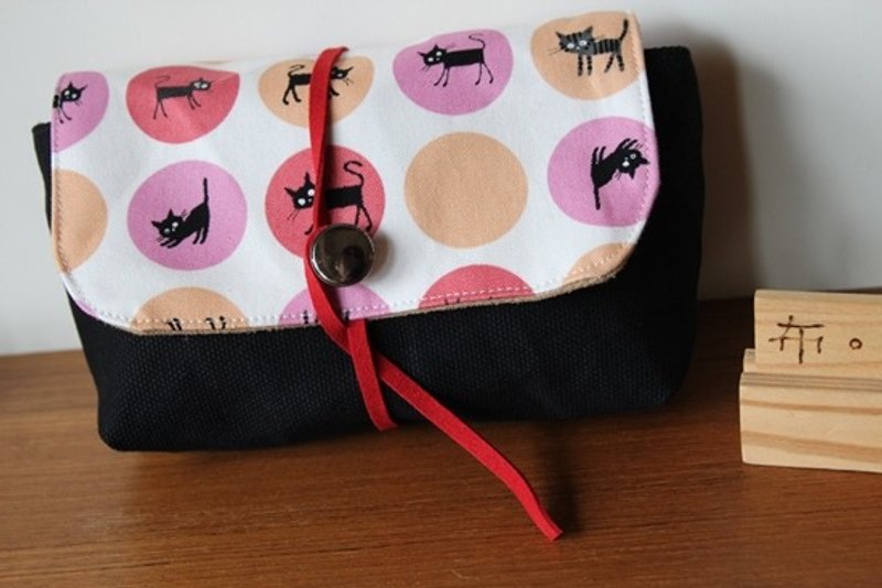 【布。棉花】麂皮绑绳黑色帆布笔袋 万用袋，麂皮内里 - 化妆包/杂物包 - 其他材质 黑色