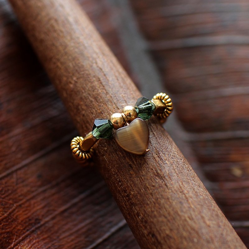 EF黄铜戒指流金岁月NO.83情人节咖啡色心型猫眼石 - 戒指 - 其他材质 金色