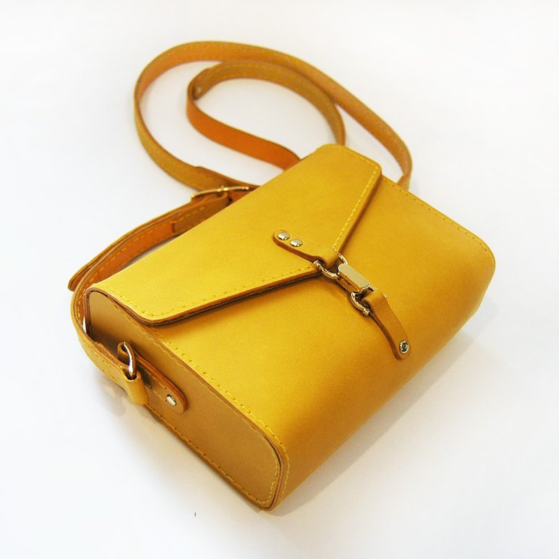 亮黄皮革小马鞍包/斜背/侧背包 - 侧背包/斜挎包 - 真皮 黄色