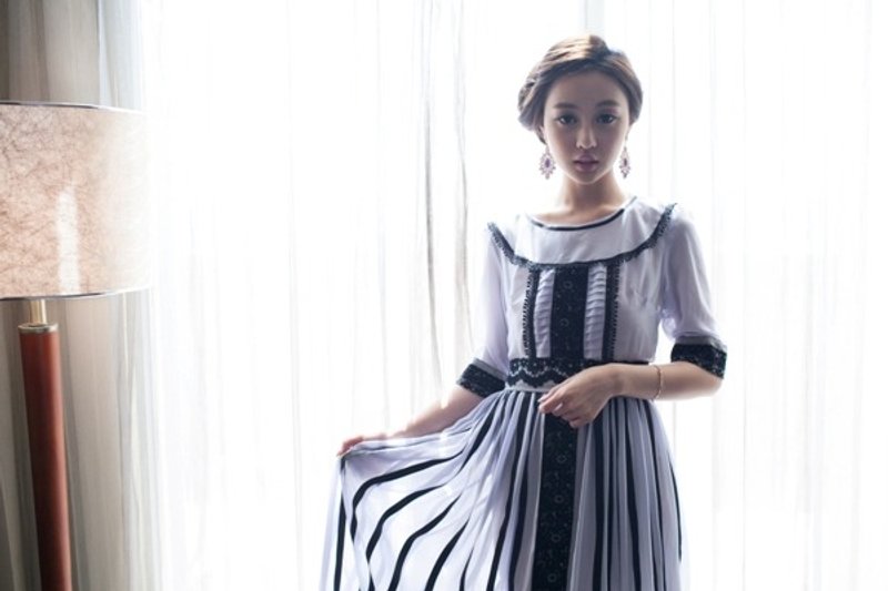 马克的气质穿着 雪纺拼接植绒蕾丝洋装 - 洋装/连衣裙 - 其他材质 多色