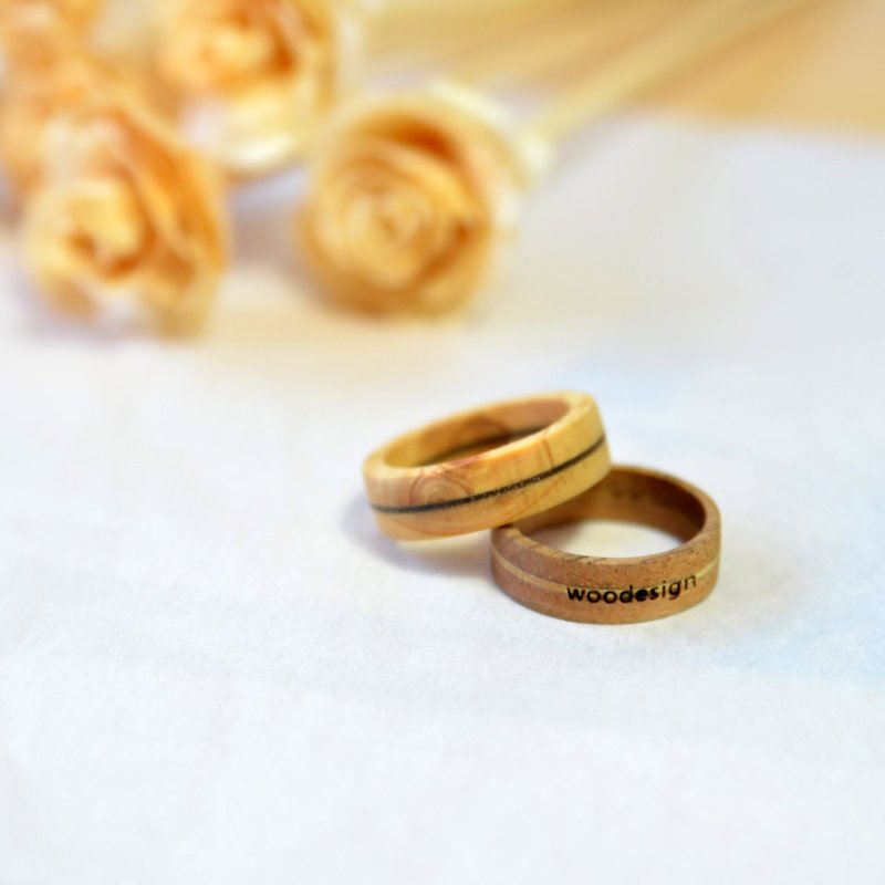 【一郎木创】木戒子-圆(胡桃镶日桧) - 戒指 - 木头 