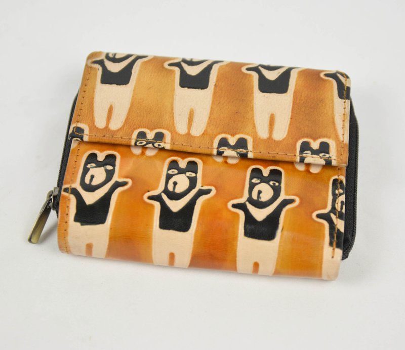 山羊皮零短夹＿黑熊＿橘＿公平贸易 - 皮夹/钱包 - 真皮 橘色