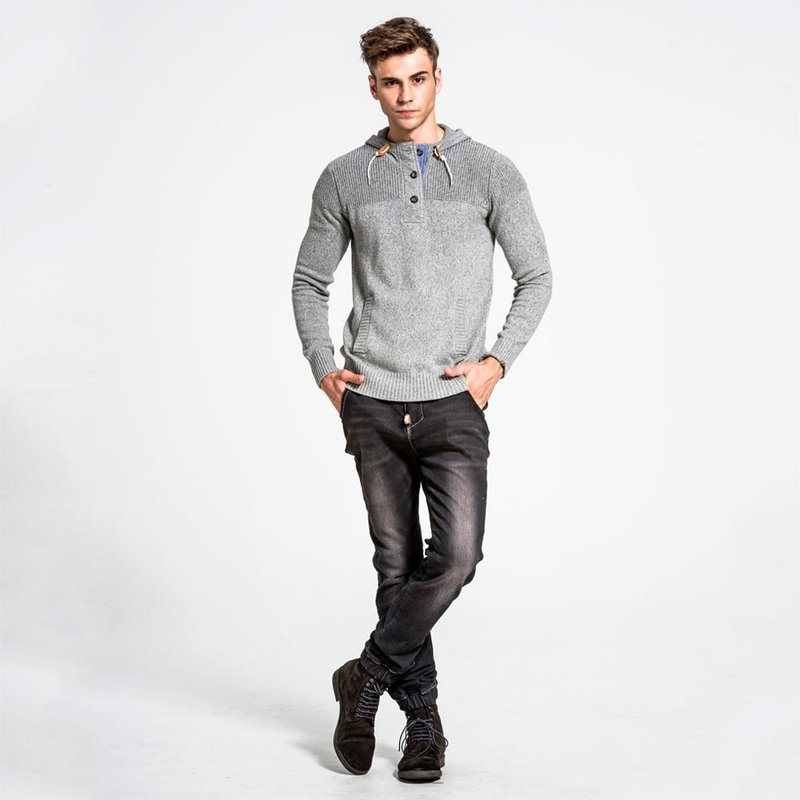 男款针织牛仔束口长裤-黑色 NOVI - 男士长裤 - 其他材质 黑色