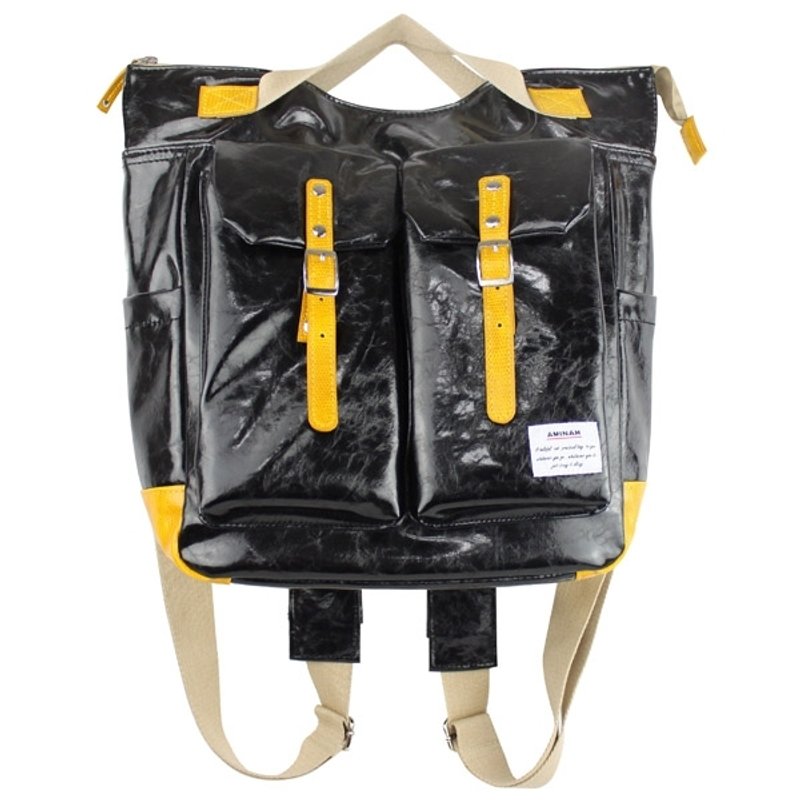 自在光泽感黑色后背包【am-0259】 - 后背包/双肩包 - 人造皮革 黑色