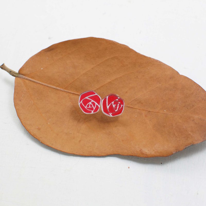 气质系/银色玫瑰花/抗过敏钢针 - 耳环/耳夹 - 压克力 灰色