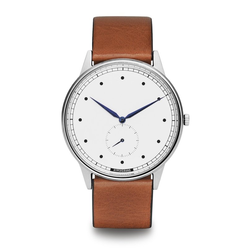 HYPERGRAND - 小秒针系列 - 银白表盘蜜糖皮革手表 - 男表/中性表 - 真皮 咖啡色