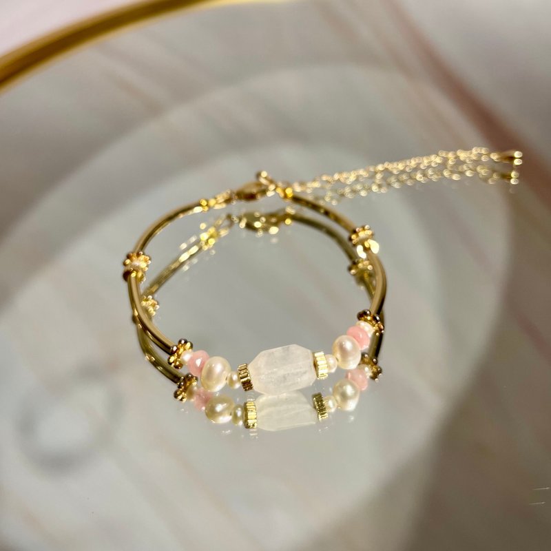 【栗子花】白色艺境拉长石手链 - 手链/手环 - 聚酯纤维 白色