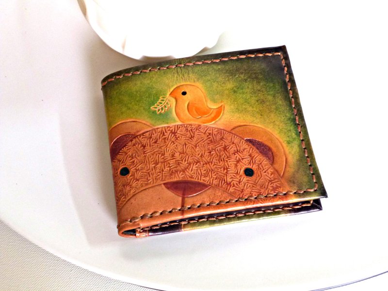 POPO│呼唤。森林 熊壮│皮革短夹 - 皮夹/钱包 - 真皮 咖啡色