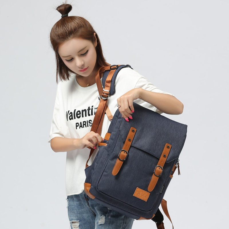 Bruto 复古书包设计背包 (蓝色 - 小号) - 后背包/双肩包 - 其他材质 蓝色