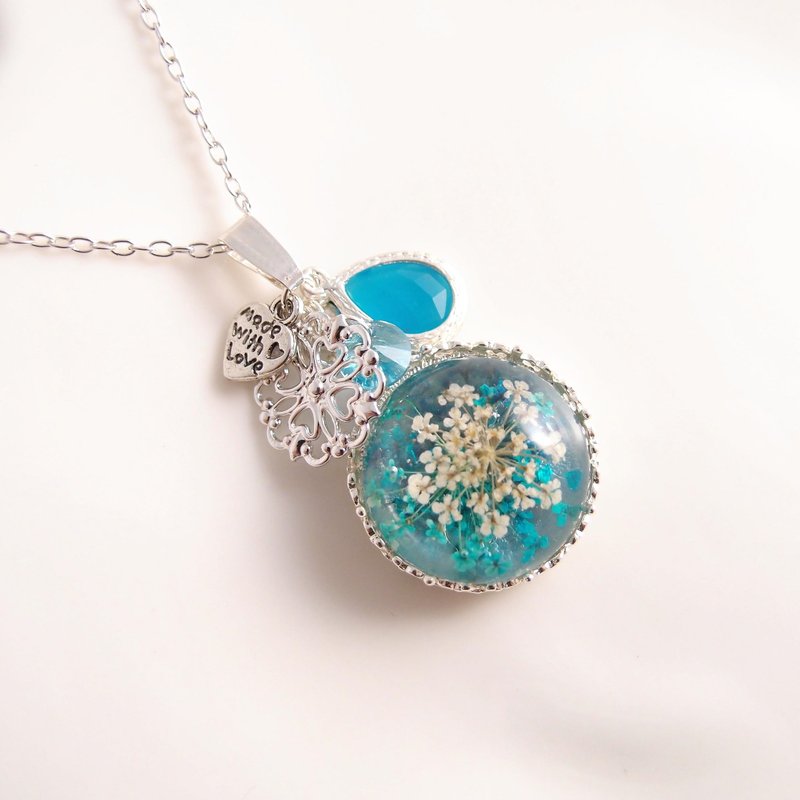 花语森林 【 CN0145】  湛蓝 x 天然干燥花 x 锆石 x 花片 x 透亮水晶 x 防过敏褪色链条 】 - 项链 - 其他材质 蓝色