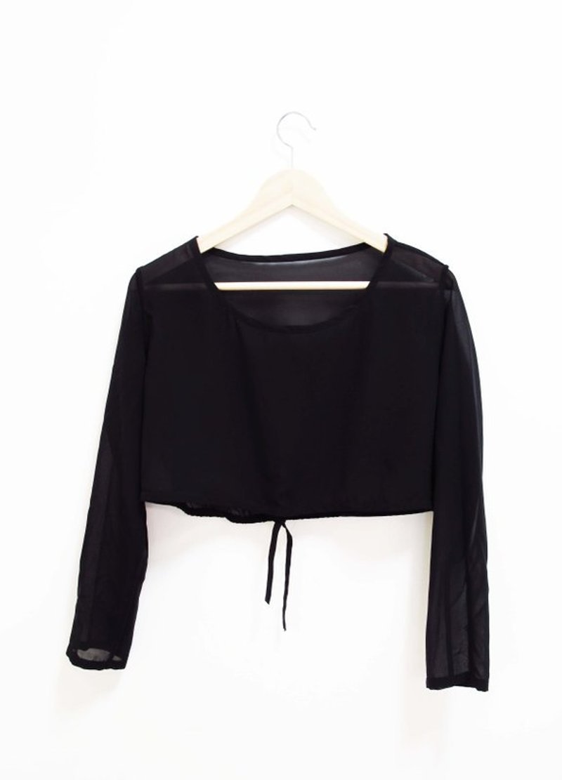 【Wahr】黑色雪纺短版上衣 - 其他 - 其他材质 黑色