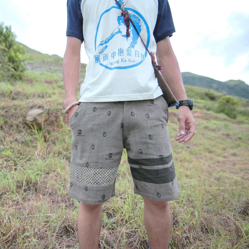 EARTH.er  │"Figurehead"植物染短裤 ● Figurehead Net Shorts│ :: 香港原创设计品牌 :: - 男士长裤 - 棉．麻 咖啡色