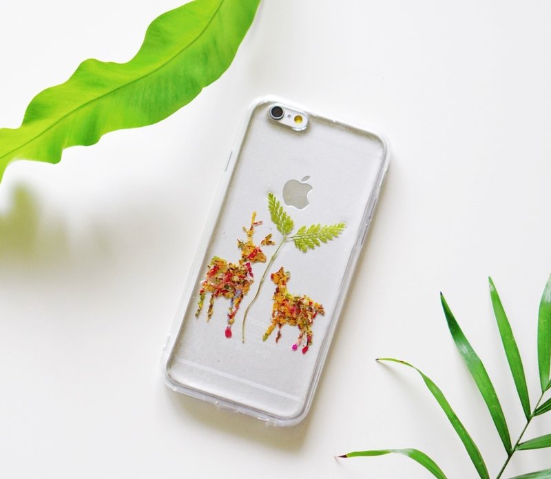 碎花小鹿(一对)系列// 植物标本 押花手机壳 - 手机壳/手机套 - 硅胶 