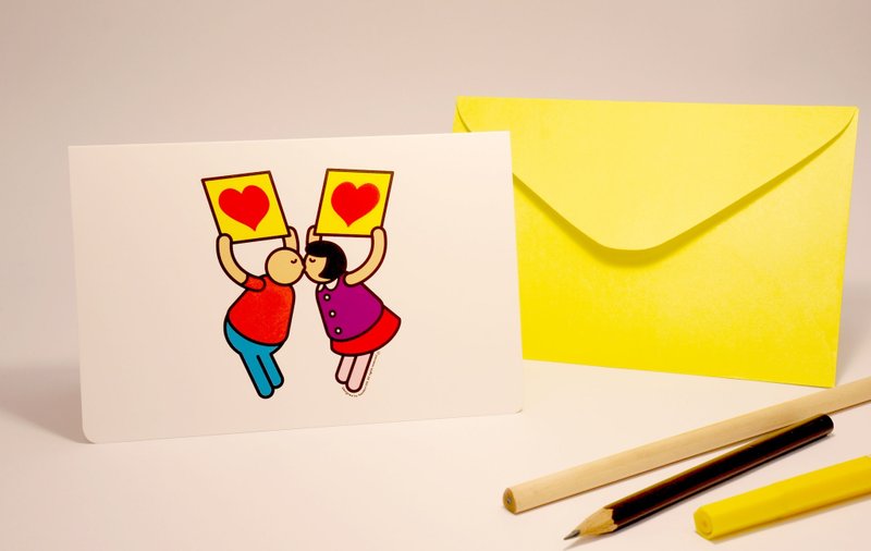 【UPUP举牌小人】 把爱高举 情人卡 - 卡片/明信片 - 纸 白色