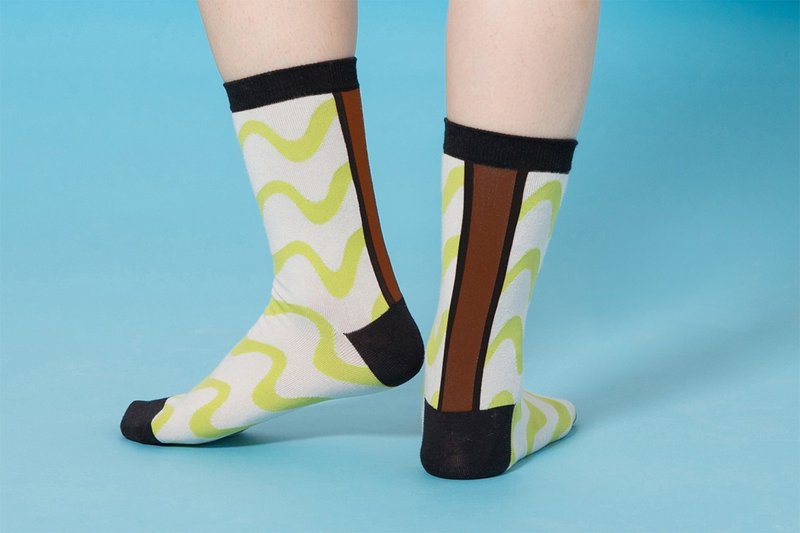 波浪棉质中筒袜 / 袜子 / 灰 - 袜子 - 棉．麻 灰色