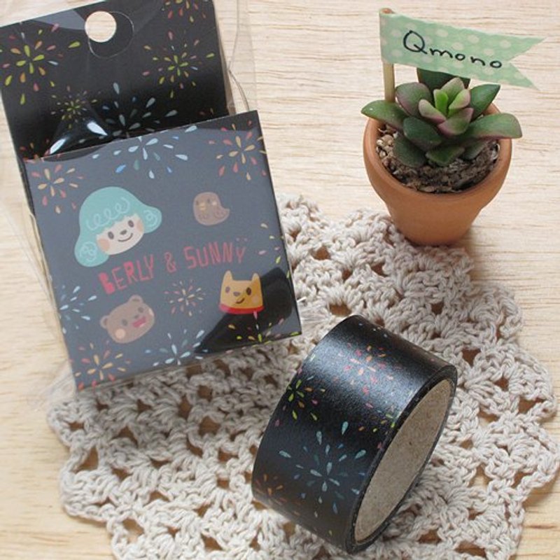 Qmono x Nicko妮可 联名纸胶带【Firework (QMT-N03)】花火烟火 - 纸胶带 - 纸 黑色