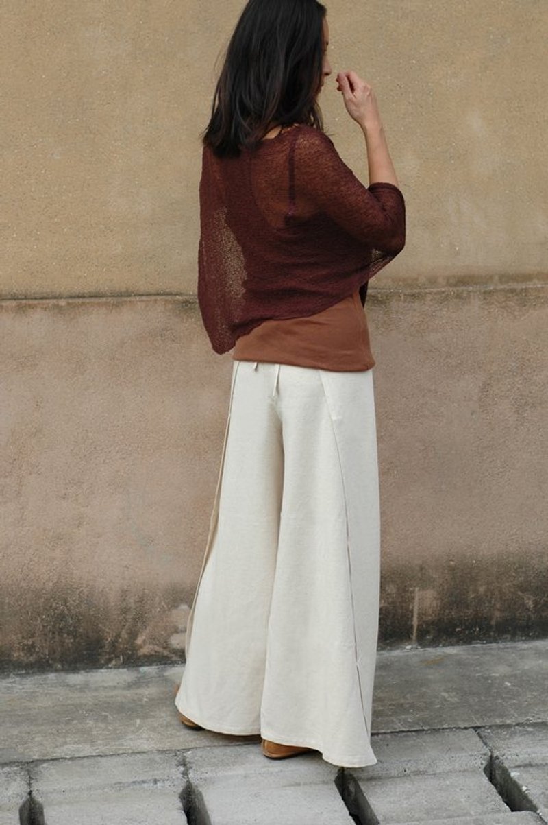 棉麻绑绳裤裙 - 女装长裤 - 棉．麻 白色