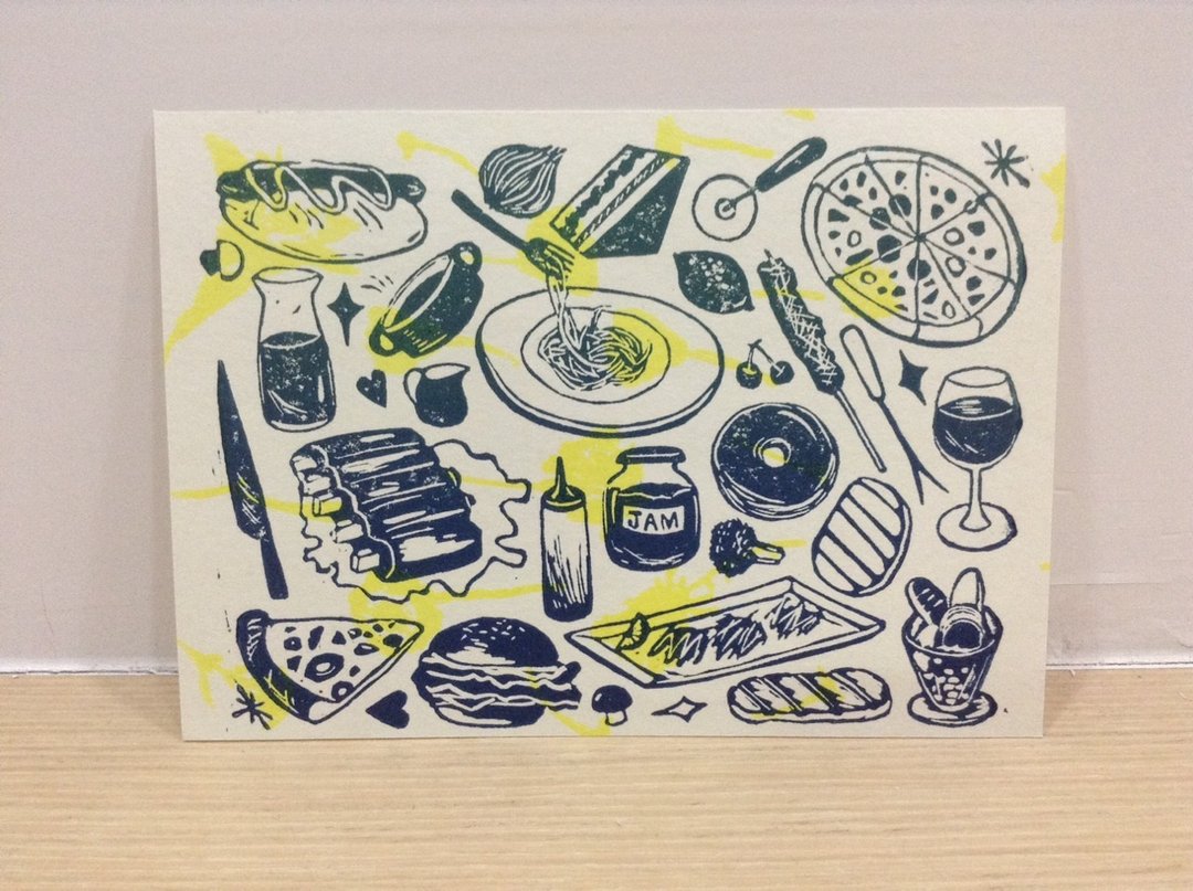 【可着色】美食控-手工版印明信片 - 海报/装饰画/版画 - 纸 白色