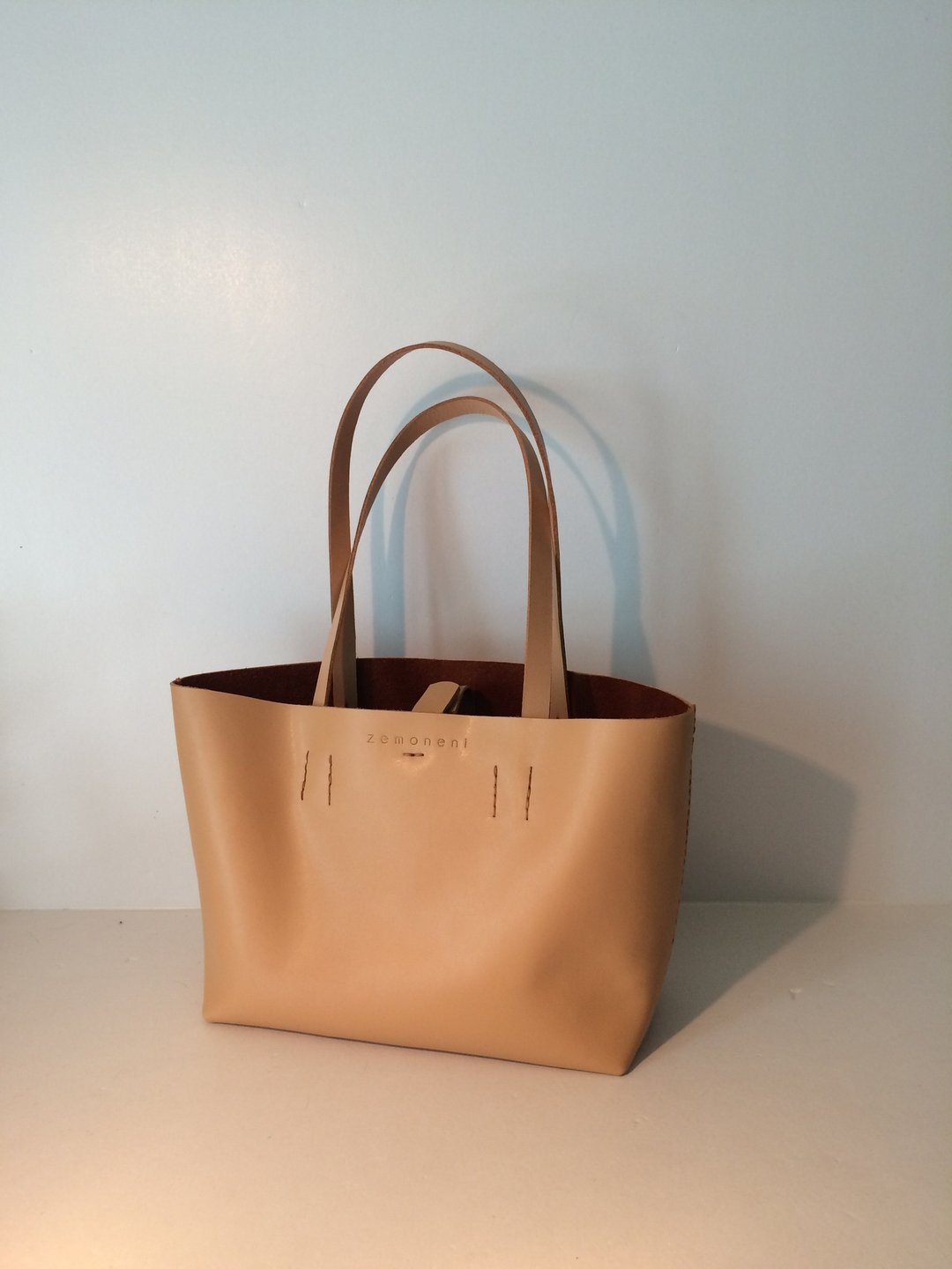 zemoneni 手作 杏色 托特包 tote bag 小型 S - 侧背包/斜挎包 - 真皮 咖啡色