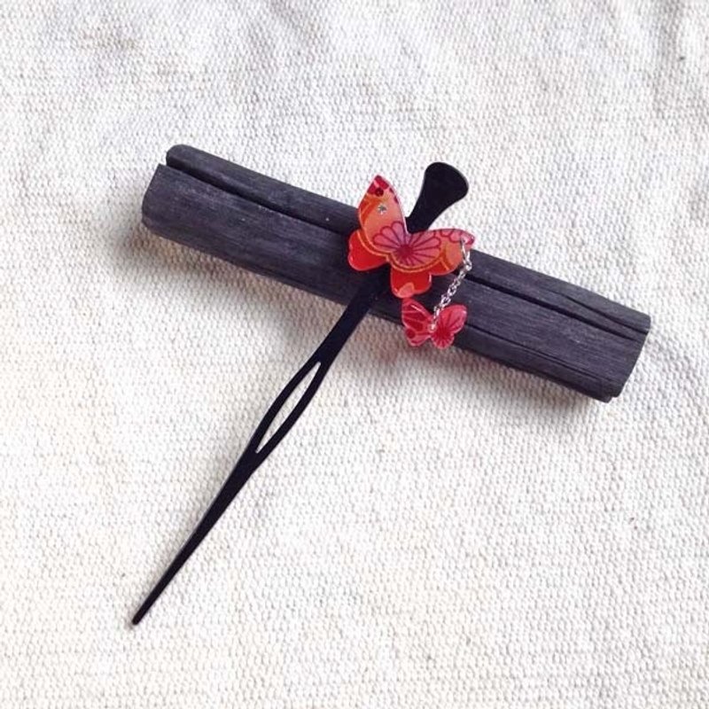 比翼,蝴蝶发簪,发插,发钗-樱红 - 发饰 - 压克力 红色