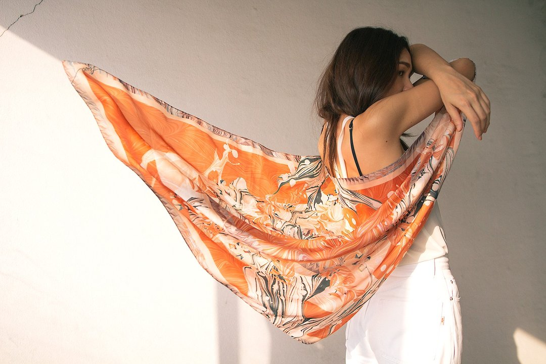 撒哈拉沙漠手工围巾 - 橘色 Sahara Scarf - 丝巾 - 聚酯纤维 橘色