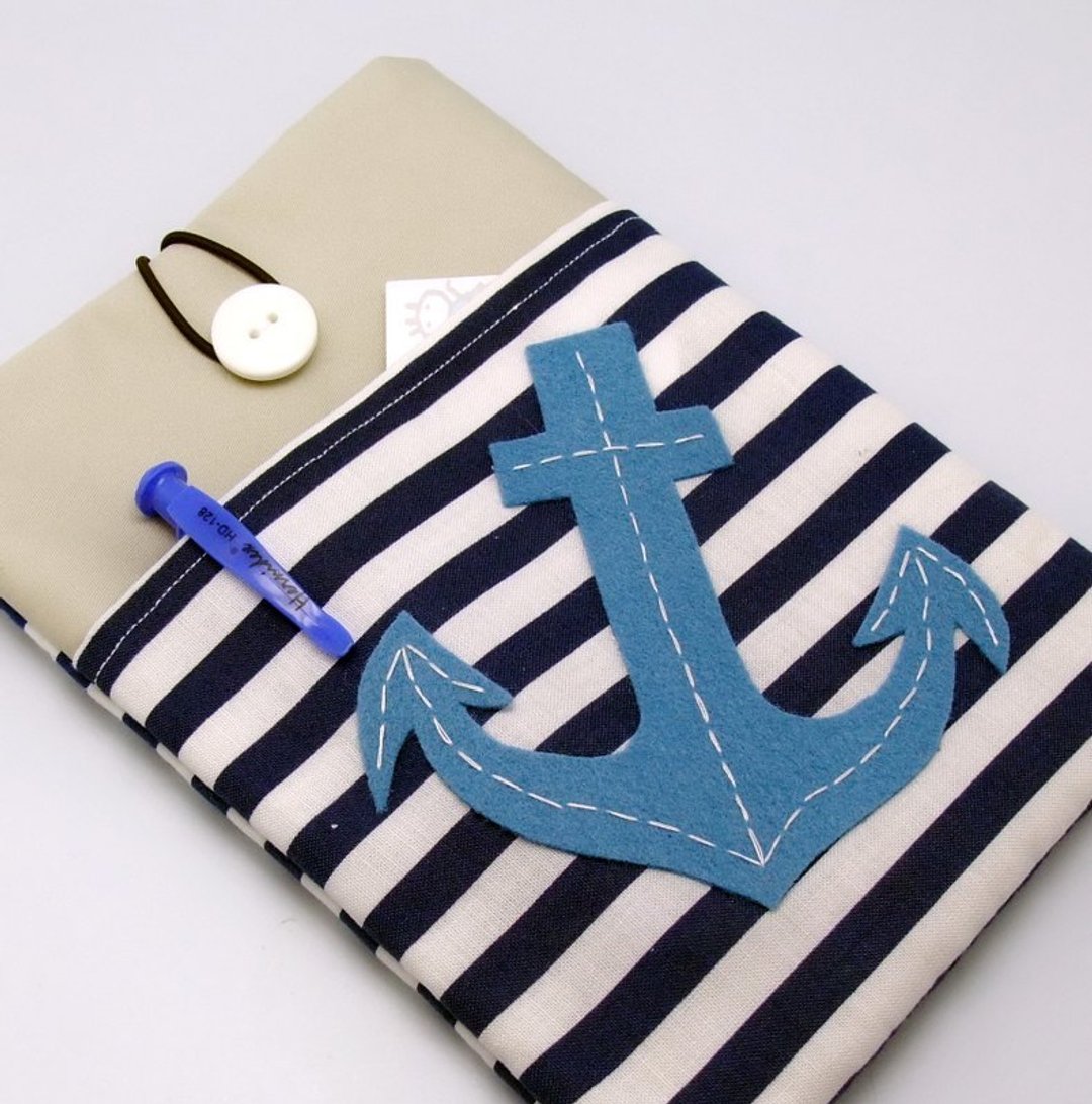 iPad Mini Cover/Case自家制平板电脑袋，布套 ，布包 (可量身订制) - 船锚 - 平板/电脑保护壳 - 棉 蓝色
