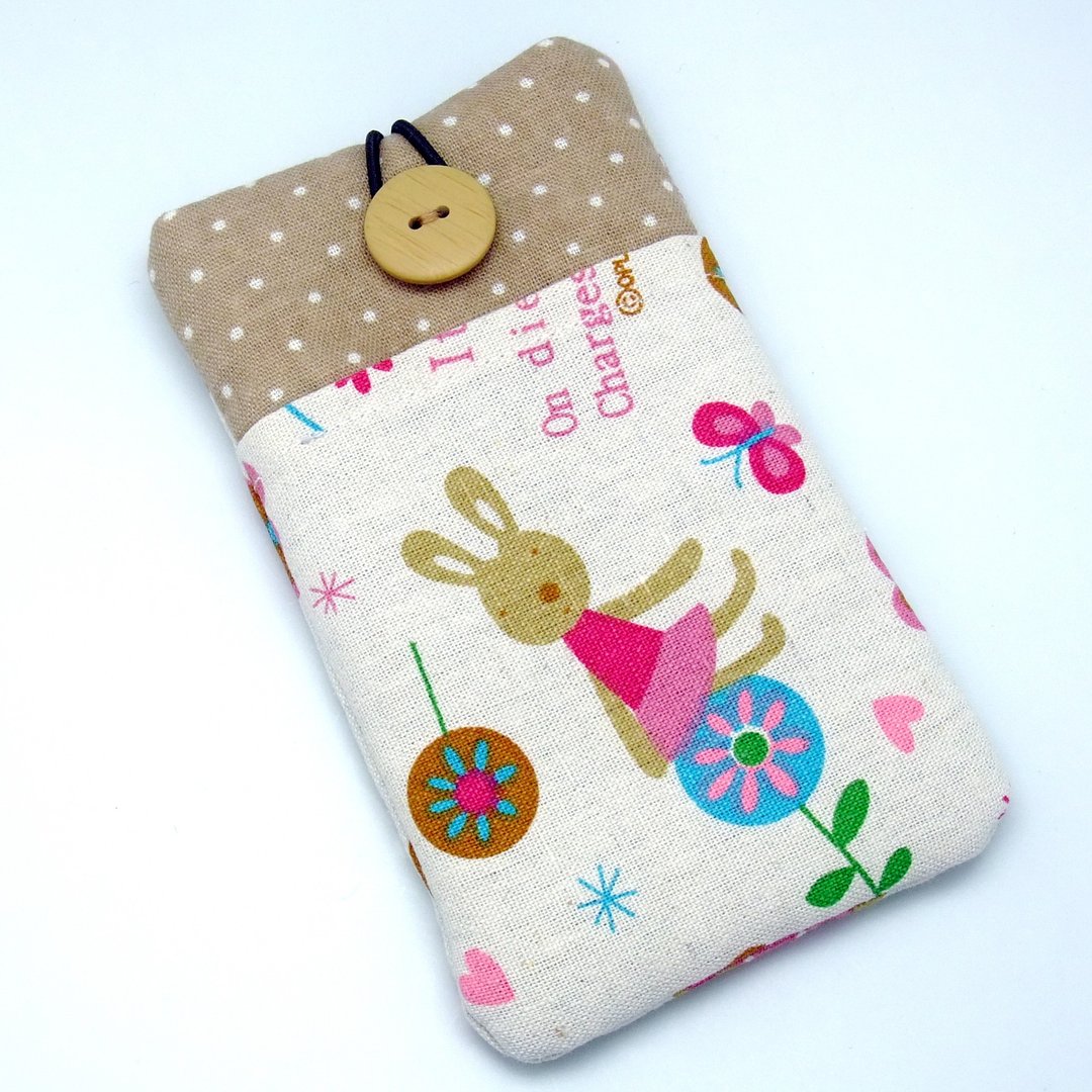 iPhone sleeve, Samsung Galaxy S8, Galaxy Note 8 pouch cover 自家制手提电话包, 手机布袋，布套 ，(可量身订制) - 小兔 (P-33) - 手机壳/手机套 - 棉 金色