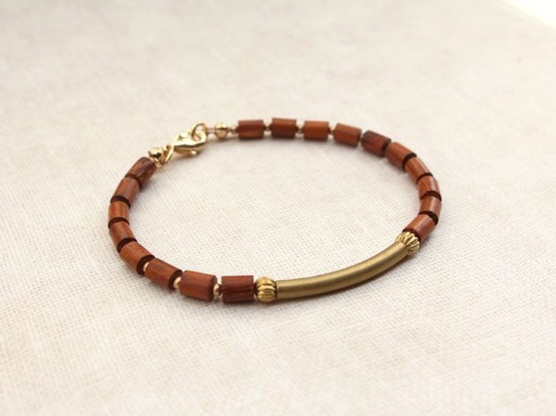 Le loisir/ 质朴 黄铜管木珠手炼 - 手链/手环 - 木头 咖啡色