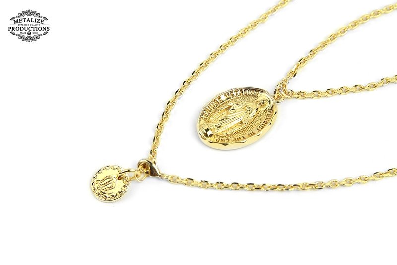 【METALIZE】Blessed Virgin Mary Necklace 圣母圆牌项链 - 项链 - 其他金属 