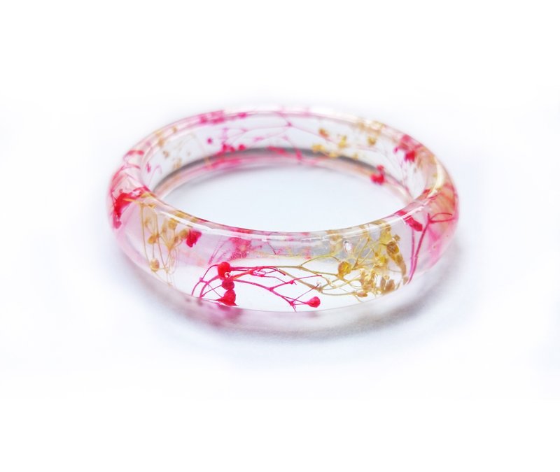 红黄色满天星押花滴胶手镯 - 手链/手环 - 塑料 红色