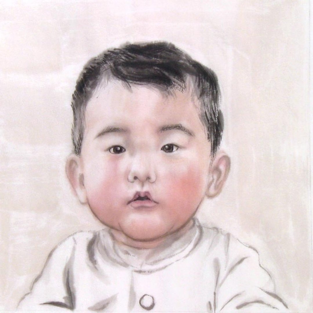 订製水墨人物画像-赤子心之爱动脑的小爱因斯坦-30x30cm画心 - 订制画像 - 纸 多色