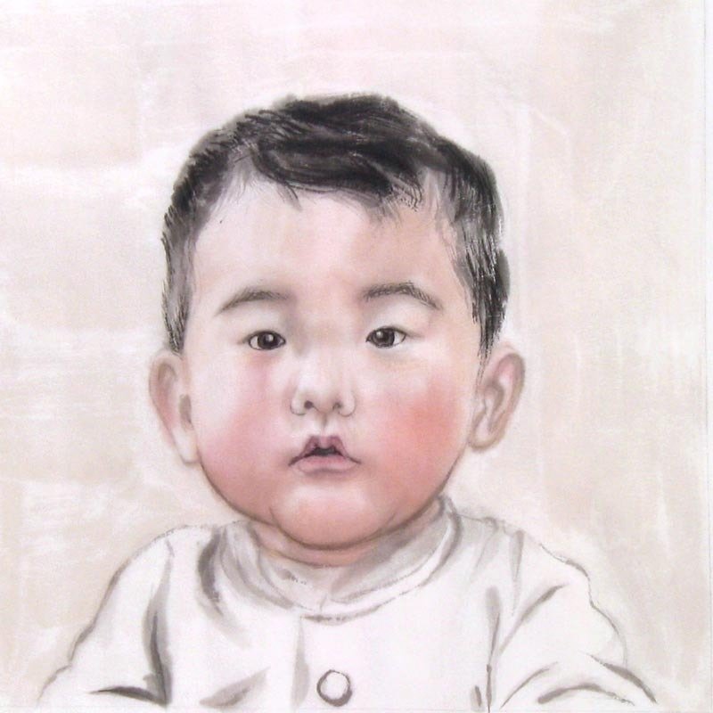订製水墨人物画像-赤子心之爱动脑的小爱因斯坦-30x30cm画心 - 订制画像 - 纸 多色
