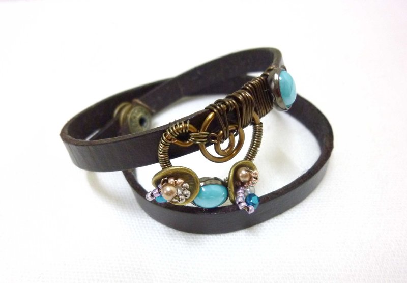 螺旋蓝真皮裱款手环 - 手链/手环 - 其他材质 灰色