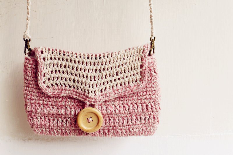 【好日手作】粉色编织侧背包 - 侧背包/斜挎包 - 棉．麻 粉红色