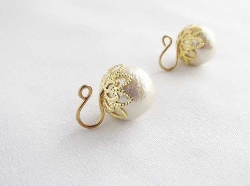 Cotton Pearl Non Hole Pierce (Kiska) 028 - 耳环/耳夹 - 其他材质 白色