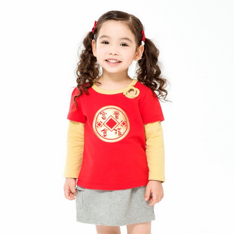 开运中国风女童上衣 – 富贵金孙 - 其他 - 棉．麻 红色