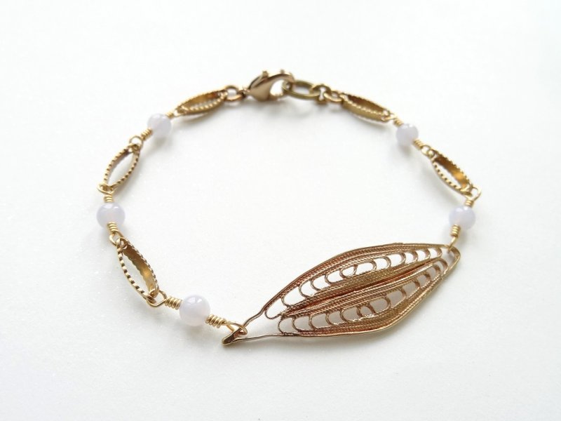 浅苍蓝 蓝纹玛瑙 黄铜手链 | 地中海之眼 - 手链/手环 - 半宝石 蓝色