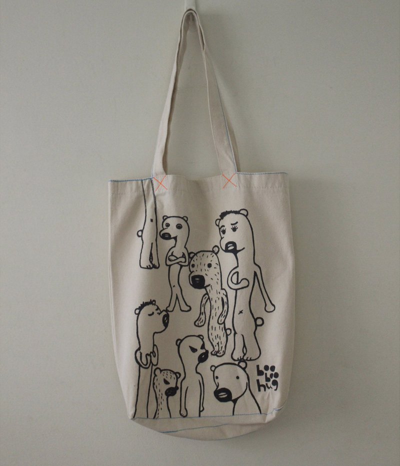 布布抱抱 | 熊熊们插画印花购物袋 - 侧背包/斜挎包 - 棉．麻 灰色