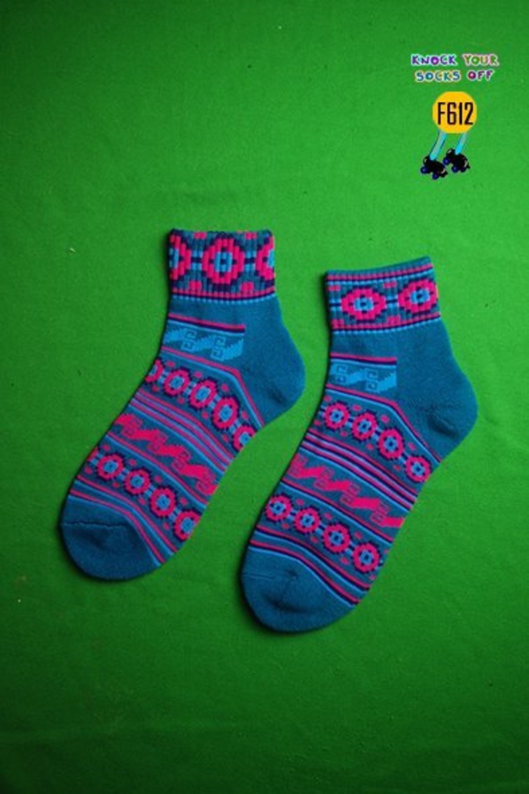 蓝民族几何棉袜!!夏漪眺=knock your socks off !! - 袜子 - 其他材质 蓝色