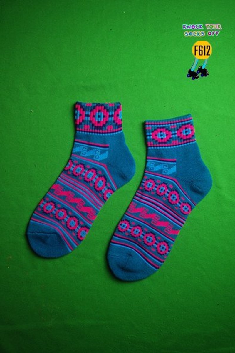 蓝民族几何棉袜!!夏漪眺=knock your socks off !! - 袜子 - 其他材质 蓝色