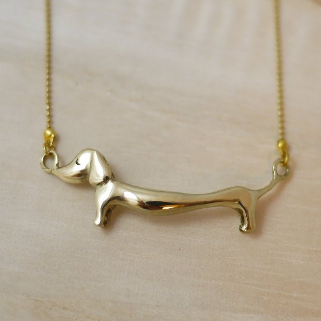 小腊肠狗项链 黄铜项链 手工精致质感 宠物 dachshund 腊肠狗 - 项链 - 其他金属 